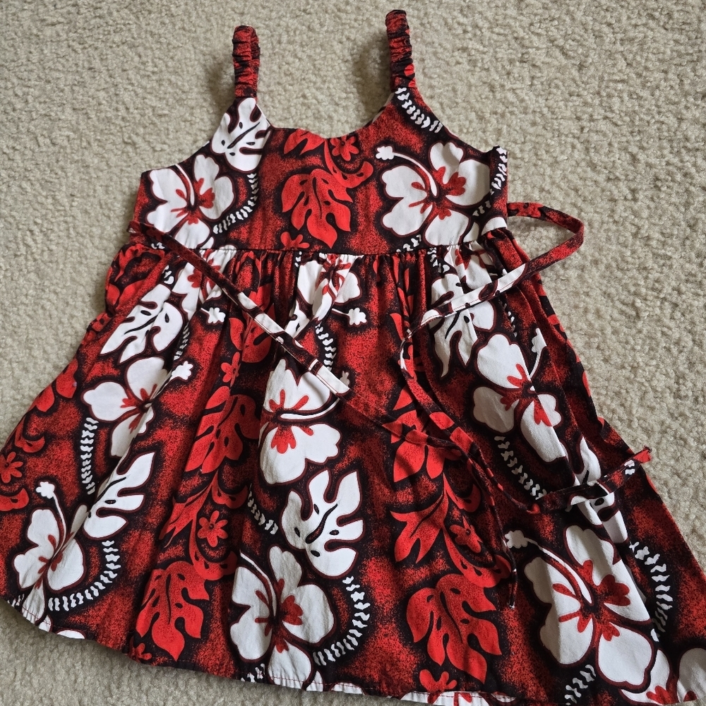 🌈Girls 4/5 KY's Made In Hawaii 100% Cotton Floral Red and White Kids Dress